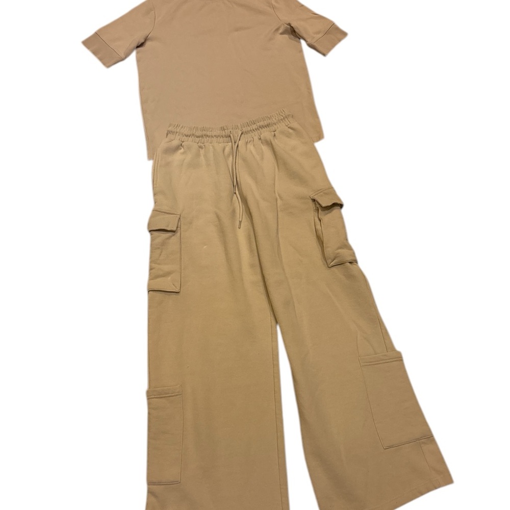 Tan Two-Piece Set with Cargo Pants